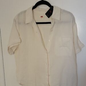 NWT Levi's Off-White Men's Cotton Casual Button Down Short Sleeved Shirt
